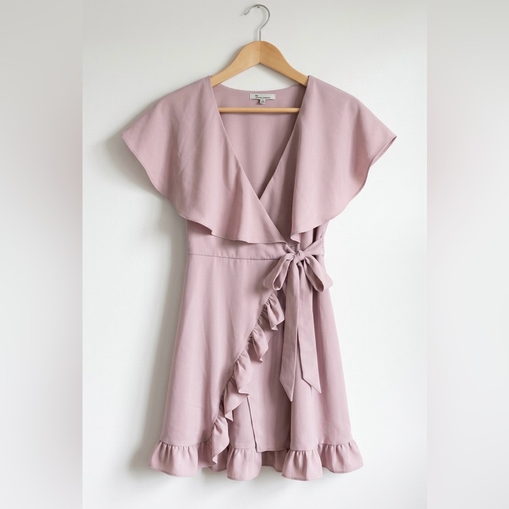 The Clothing Company Dusty Pink Feminine Ruffle Wrap Short Sleeve Mini Dress